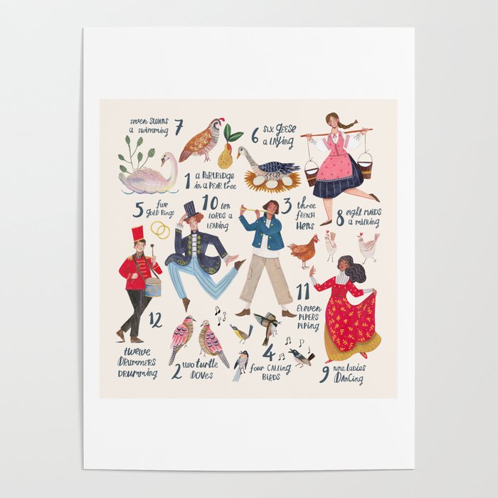 The 12 days of Christmas song illustration Poster Gallery Image 1
