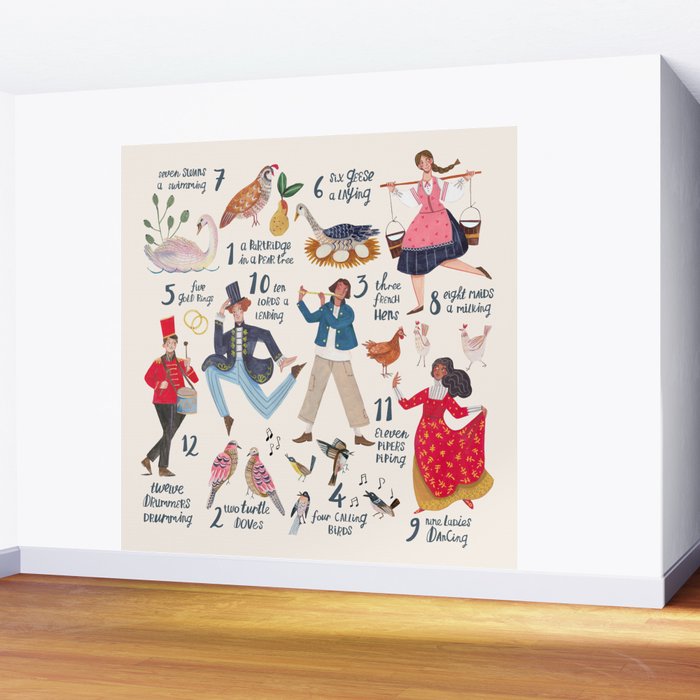 The 12 days of Christmas song illustration Wall Mural Gallery Image 2