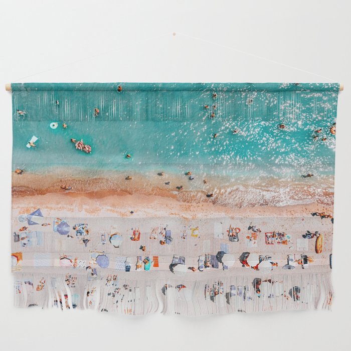 Beach Vibes, Umbrellas Print, Ocean Sea Beach People Print, Aerial Beach Summer Art Print, Aerial Photography, Summer Vibes Coastal Art Wall Hanging Gallery Image 1