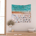 Beach Vibes, Umbrellas Print, Ocean Sea Beach People Print, Aerial Beach Summer Art Print, Aerial Photography, Summer Vibes Coastal Art Wall Tapestry Gallery Image 2