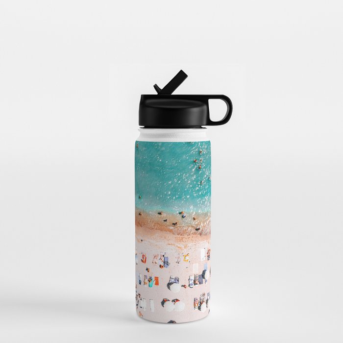 Beach Vibes, Umbrellas Print, Ocean Sea Beach People Print, Aerial Beach Summer Art Print, Aerial Photography, Summer Vibes Coastal Art Water Bottle Gallery Image 1