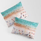 Beach Vibes, Umbrellas Print, Ocean Sea Beach People Print, Aerial Beach Summer Art Print, Aerial Photography, Summer Vibes Coastal Art Pillow Sham Gallery Image 3