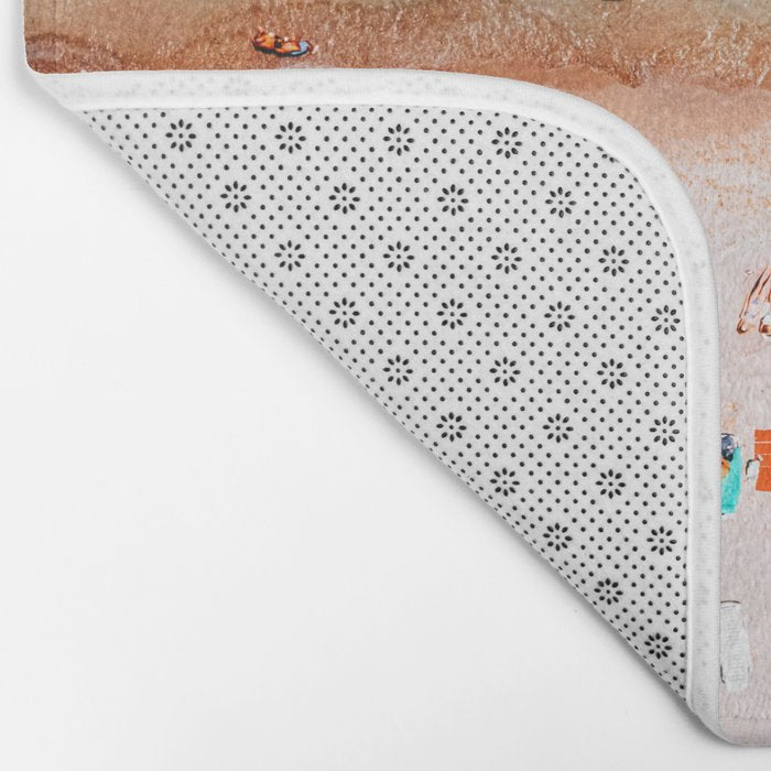Beach Vibes, Umbrellas Print, Ocean Sea Beach People Print, Aerial Beach Summer Art Print, Aerial Photography, Summer Vibes Coastal Art Bath Mat Gallery Image 2
