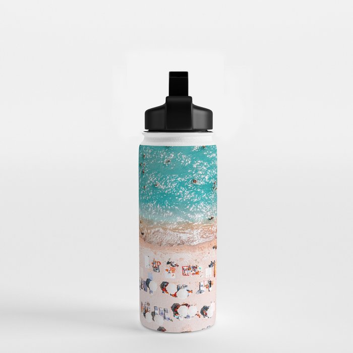 Beach Vibes, Umbrellas Print, Ocean Sea Beach People Print, Aerial Beach Summer Art Print, Aerial Photography, Summer Vibes Coastal Art Water Bottle Gallery Image 2