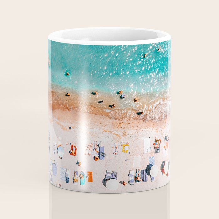 Beach Vibes, Umbrellas Print, Ocean Sea Beach People Print, Aerial Beach Summer Art Print, Aerial Photography, Summer Vibes Coastal Art Coffee Mug Gallery Image 4