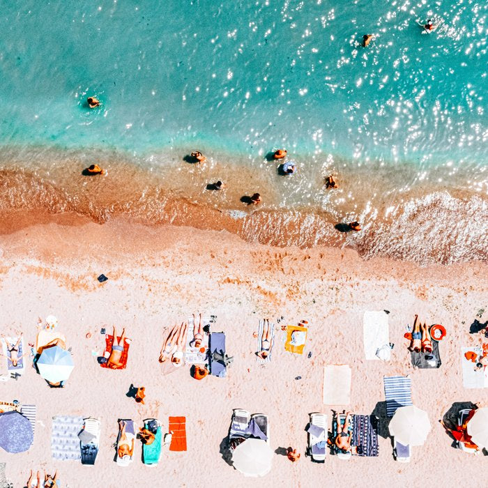 Beach Vibes, Umbrellas Print, Ocean Sea Beach People Print, Aerial Beach Summer Art Print, Aerial Photography, Summer Vibes Coastal Art Coffee Mug Gallery Image 2