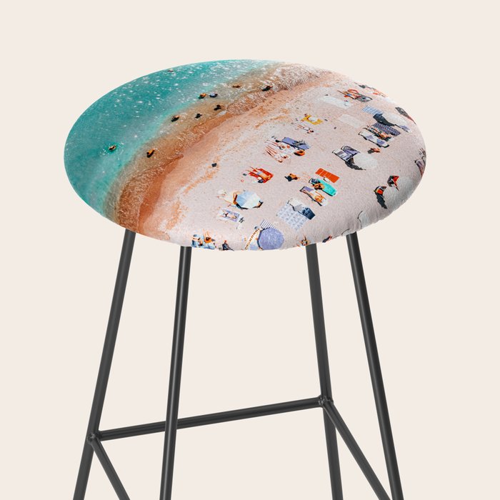 Beach Vibes, Umbrellas Print, Ocean Sea Beach People Print, Aerial Beach Summer Art Print, Aerial Photography, Summer Vibes Coastal Art Stool Gallery Image 2