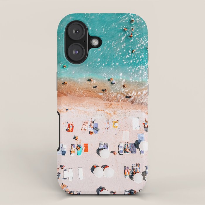 Beach Vibes, Umbrellas Print, Ocean Sea Beach People Print, Aerial Beach Summer Art Print, Aerial Photography, Summer Vibes Coastal Art iPhone Case Gallery Image 1