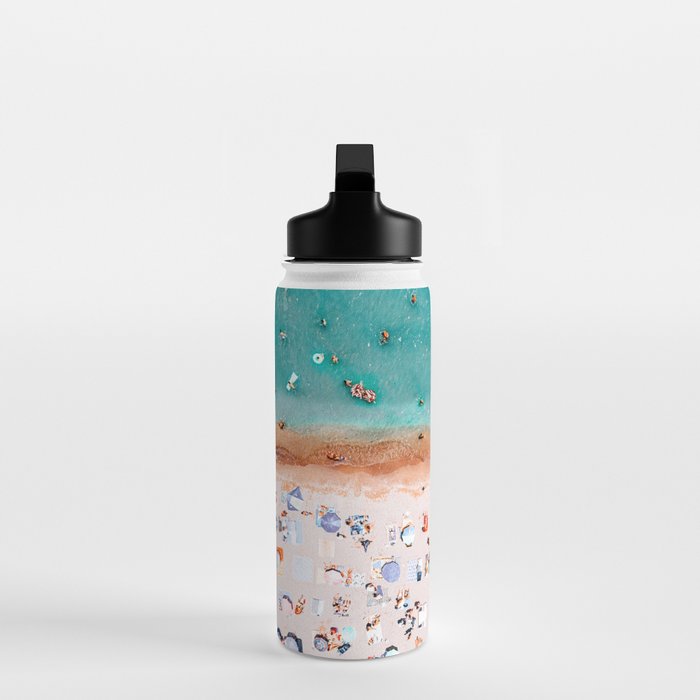 Beach Vibes, Umbrellas Print, Ocean Sea Beach People Print, Aerial Beach Summer Art Print, Aerial Photography, Summer Vibes Coastal Art Water Bottle Gallery Image 3