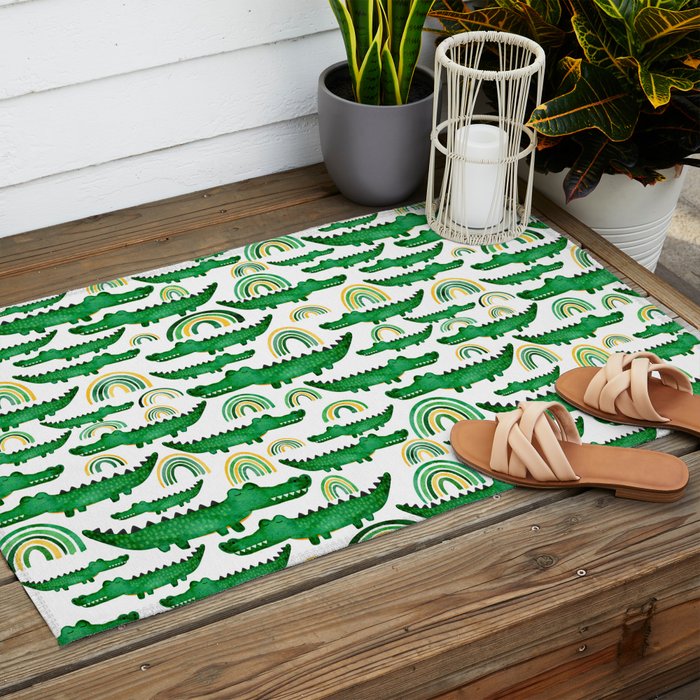 Watercolor Alligator Rainbows Outdoor Rug Gallery Image 2
