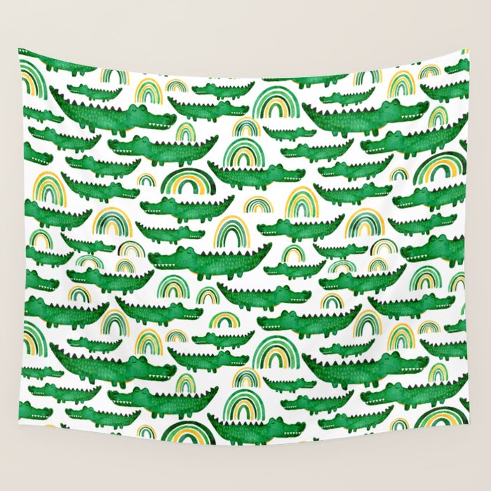 Watercolor Alligator Rainbows Wall Tapestry Gallery Image 1