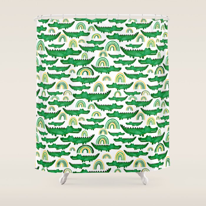 Watercolor Alligator Rainbows Shower Curtain Gallery Image 1