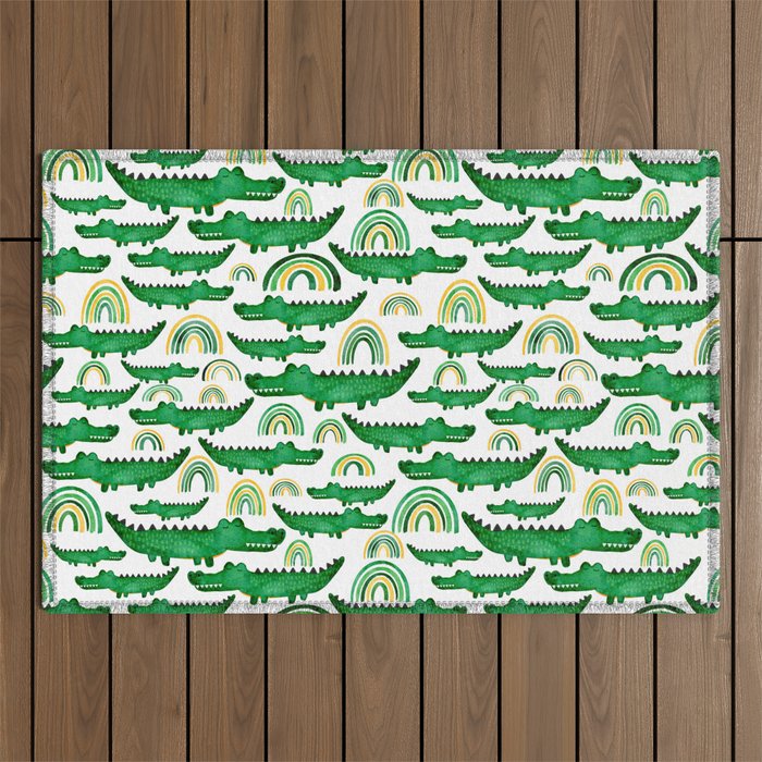 Watercolor Alligator Rainbows Outdoor Rug Gallery Image 1
