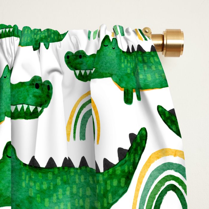 Watercolor Alligator Rainbows Window Curtain Gallery Image 2