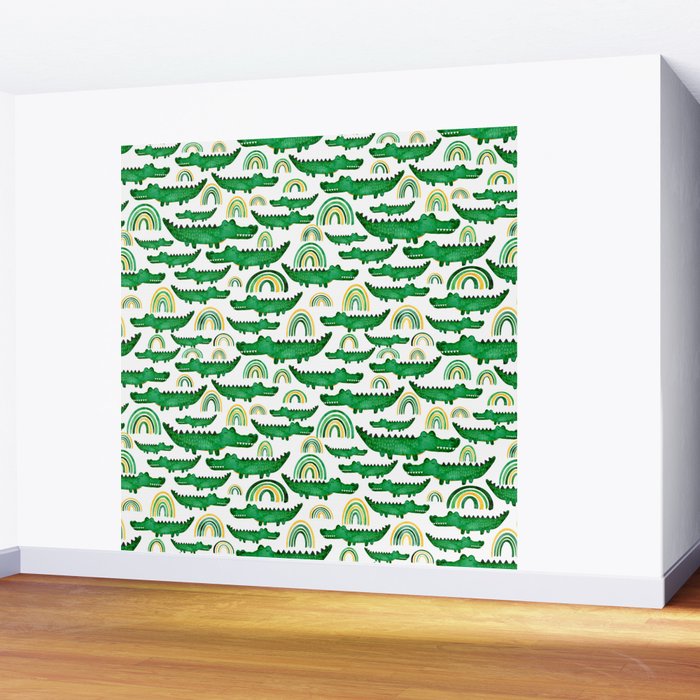 Watercolor Alligator Rainbows Wall Mural Gallery Image 2
