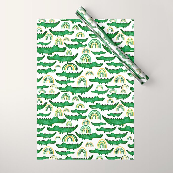 Watercolor Alligator Rainbows Wrapping Paper Gallery Image 1