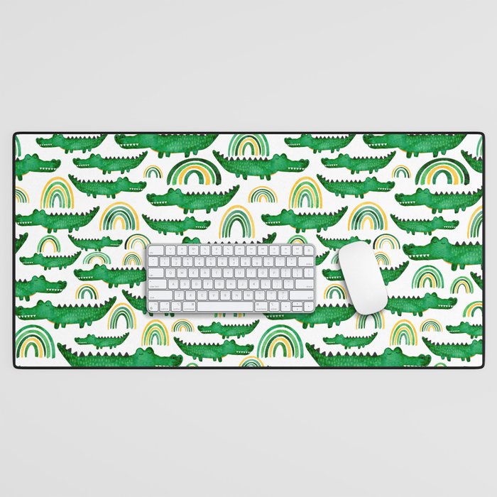 Watercolor Alligator Rainbows Desk Mat Gallery Image 1