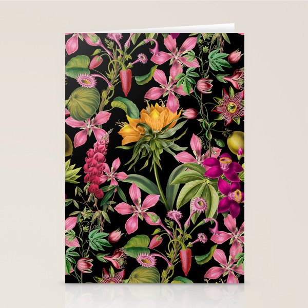 Tropical Bloom Serenade Exotic Floral Pattern Vintage Botanical Vibes Black Stationery Card Gallery Image 2