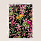 Tropical Bloom Serenade Exotic Floral Pattern Vintage Botanical Vibes Black Stationery Card Gallery Image 2