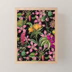 Tropical Bloom Serenade Exotic Floral Pattern Vintage Botanical Vibes Black Mini Art Print Gallery Image 1