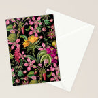 Tropical Bloom Serenade Exotic Floral Pattern Vintage Botanical Vibes Black Stationery Card Gallery Image 2