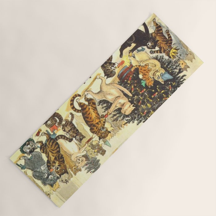 'Christmas Party Cats' by Louis Wain Vintage Cat Art Yoga Mat Gallery Image 1