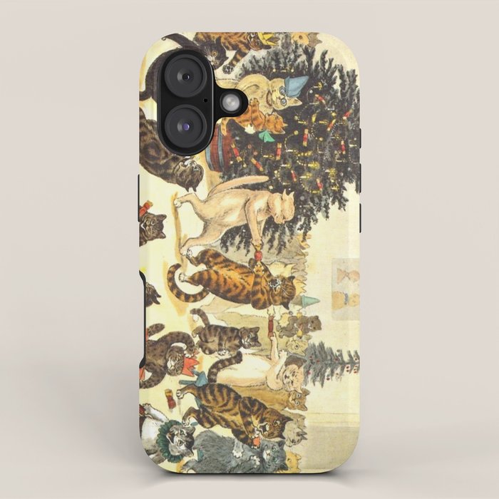 'Christmas Party Cats' by Louis Wain Vintage Cat Art iPhone Case Gallery Image 1