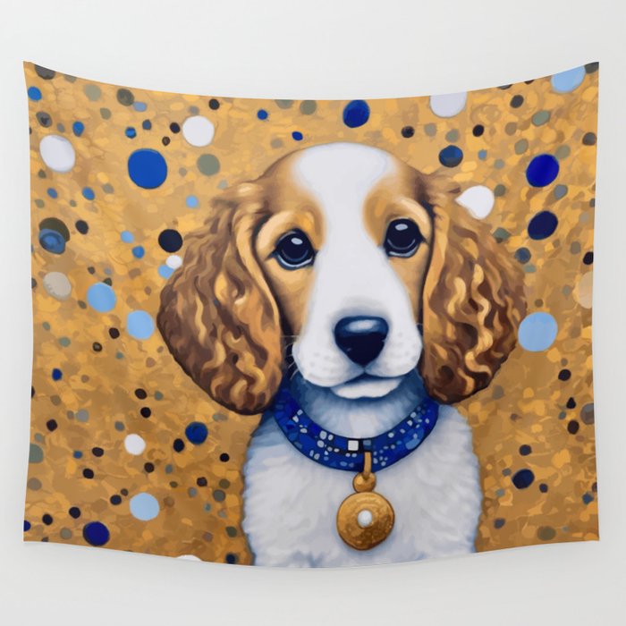 Gustav Klimt Style Puppy Dog with Blue Collar Wall Tapestry Gallery Image 4