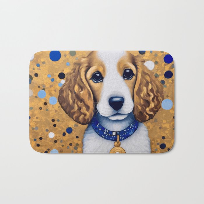 Gustav Klimt Style Puppy Dog with Blue Collar Bath Mat Gallery Image 1