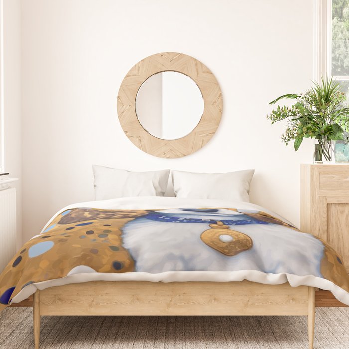 Gustav Klimt Style Puppy Dog with Blue Collar Duvet Cover Gallery Image 3