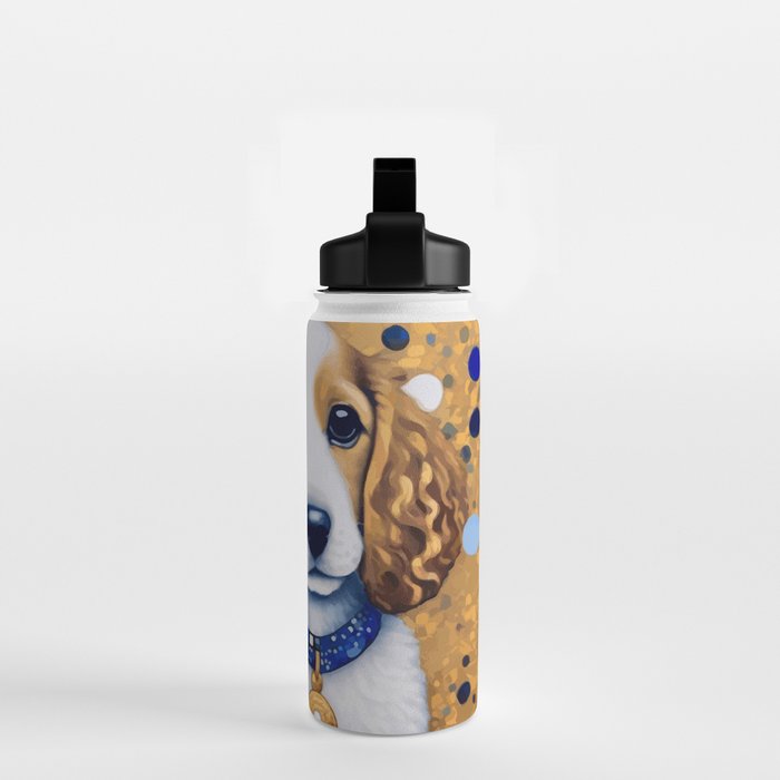 Gustav Klimt Style Puppy Dog with Blue Collar Water Bottle Gallery Image 2