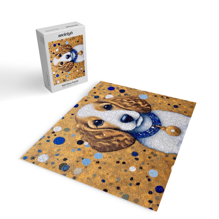 Gustav Klimt Style Puppy Dog with Blue Collar Jigsaw Puzzle Gallery Image 2
