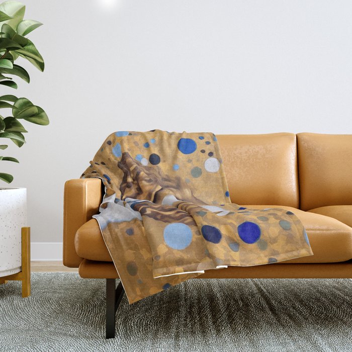 Gustav Klimt Style Puppy Dog with Blue Collar Throw Blanket Gallery Image 1