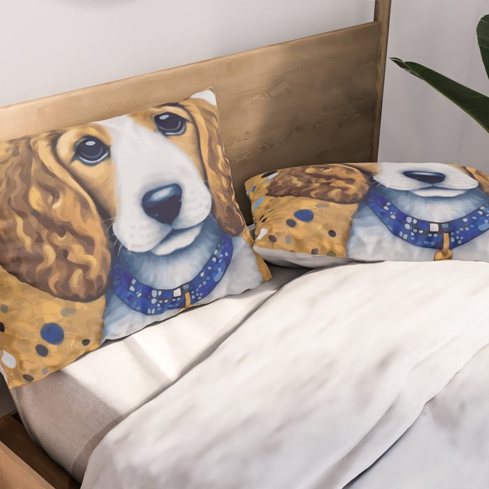 Gustav Klimt Style Puppy Dog with Blue Collar Pillow Sham Gallery Image 2