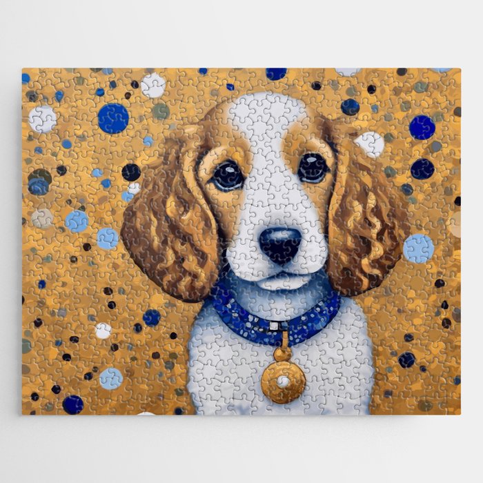 Gustav Klimt Style Puppy Dog with Blue Collar Jigsaw Puzzle Gallery Image 1