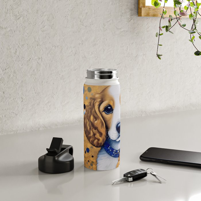 Gustav Klimt Style Puppy Dog with Blue Collar Water Bottle Gallery Image 4