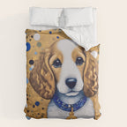 Gustav Klimt Style Puppy Dog with Blue Collar Duvet Cover Gallery Image 6