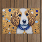 Gustav Klimt Style Puppy Dog with Blue Collar Outdoor Rug Gallery Image 1