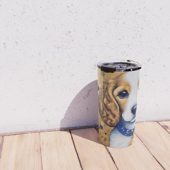Gustav Klimt Style Puppy Dog with Blue Collar Travel Mug Gallery Image 4