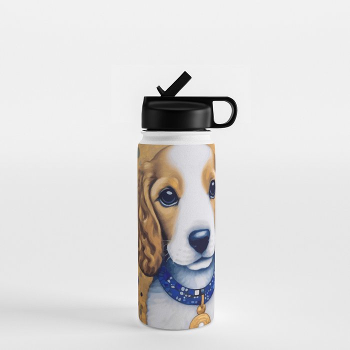 Gustav Klimt Style Puppy Dog with Blue Collar Water Bottle Gallery Image 1