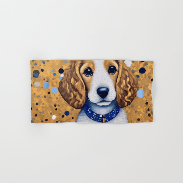 Gustav Klimt Style Puppy Dog with Blue Collar Bath Towel Gallery Image 1