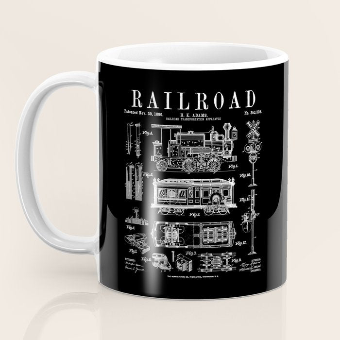 Railroad Railway Steam Locomotive Train Vintage Patent Print Coffee Mug Gallery Image 3