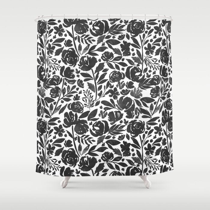 Simple black and white flower garden Shower Curtain Gallery Image 1