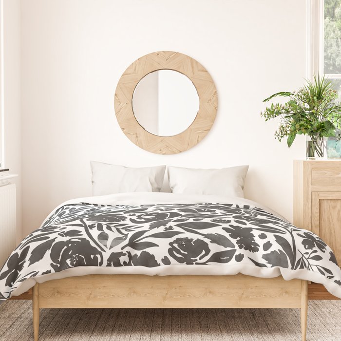Simple black and white flower garden Duvet Cover Gallery Image 3