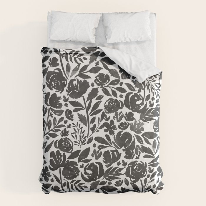 Simple black and white flower garden Duvet Cover Gallery Image 1