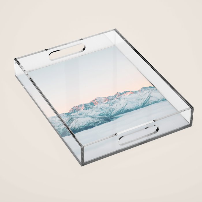 Pastel winter landscape | Arctic mountains in Lapland | Wanderlust travel photography Acrylic Tray Gallery Image 1