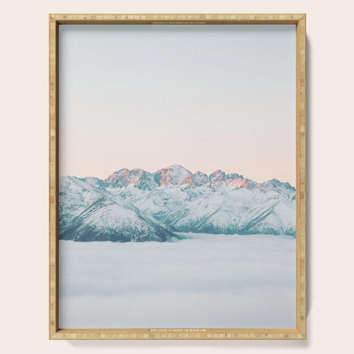 Pastel winter landscape | Arctic mountains in Lapland | Wanderlust travel photography Serving Tray Gallery Image 1