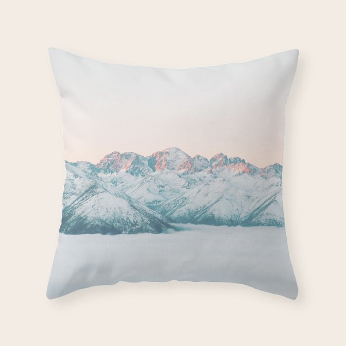 Pastel winter landscape | Arctic mountains in Lapland | Wanderlust travel photography Throw Pillow Gallery Image 6