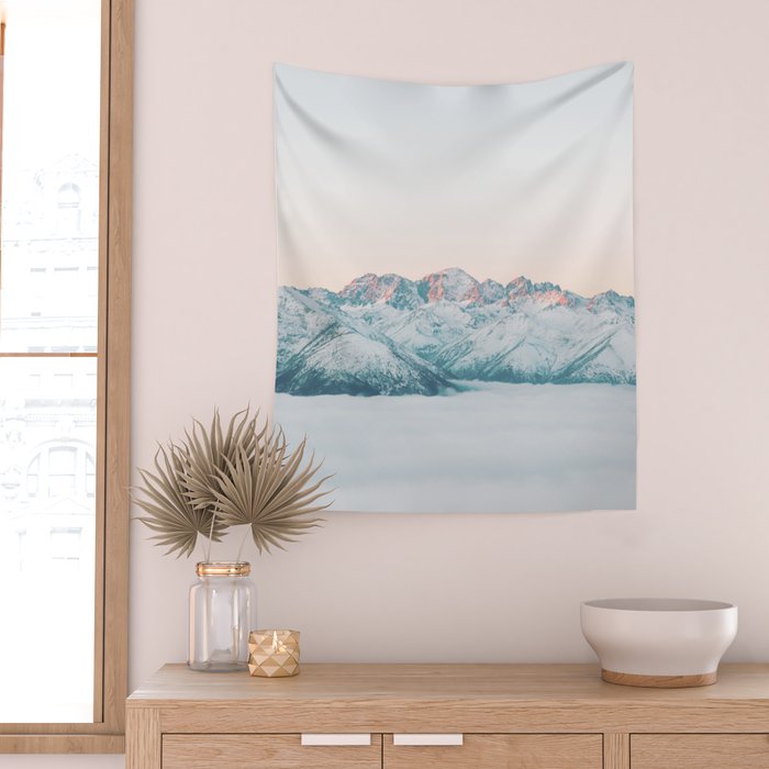Pastel winter landscape | Arctic mountains in Lapland | Wanderlust travel photography Wall Tapestry Gallery Image 2