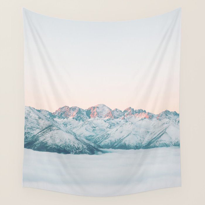 Pastel winter landscape | Arctic mountains in Lapland | Wanderlust travel photography Wall Tapestry Gallery Image 4